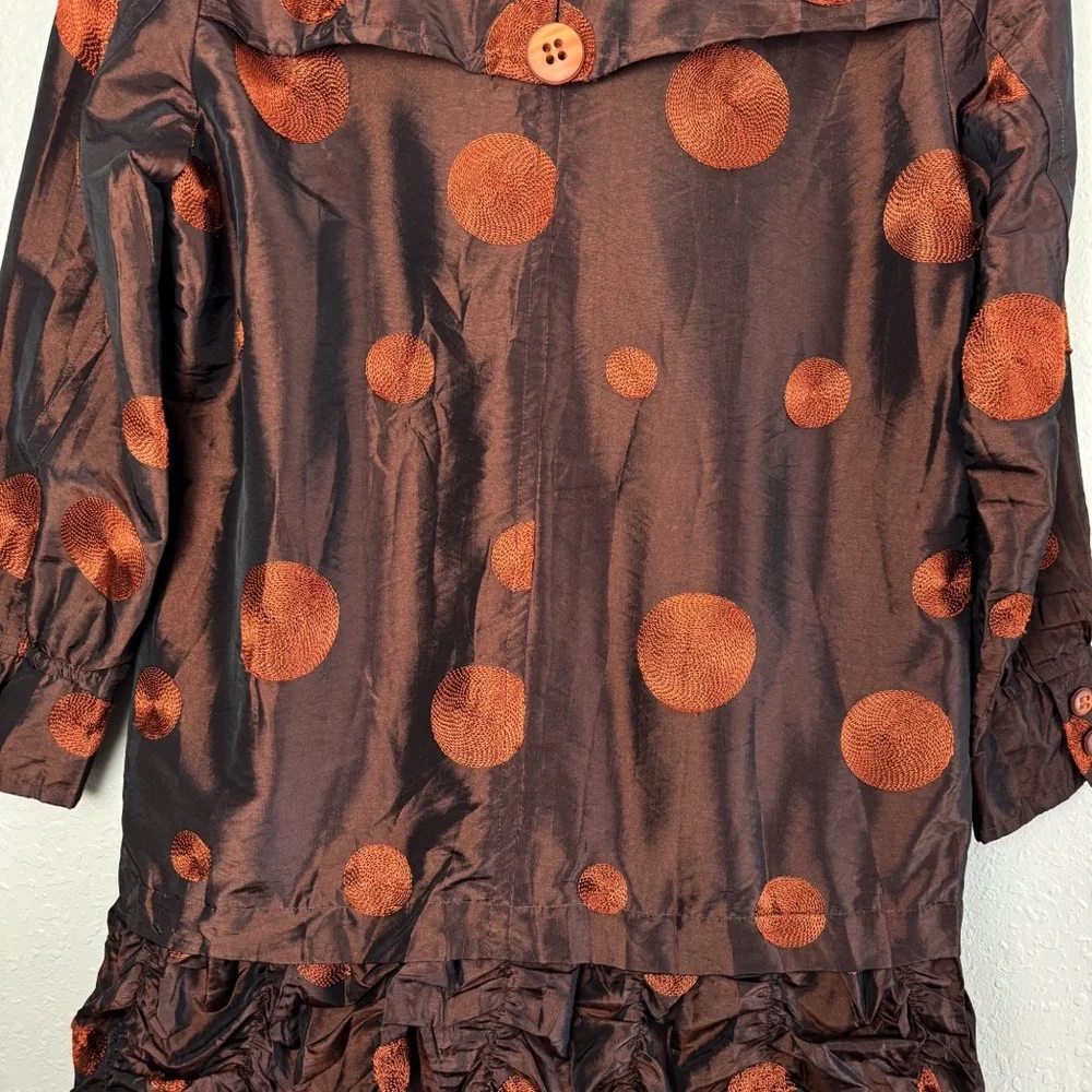 UBU reversible polka dot hounds tooth long jacket mettalic crinkle ruffle S - Picture 9 of 13